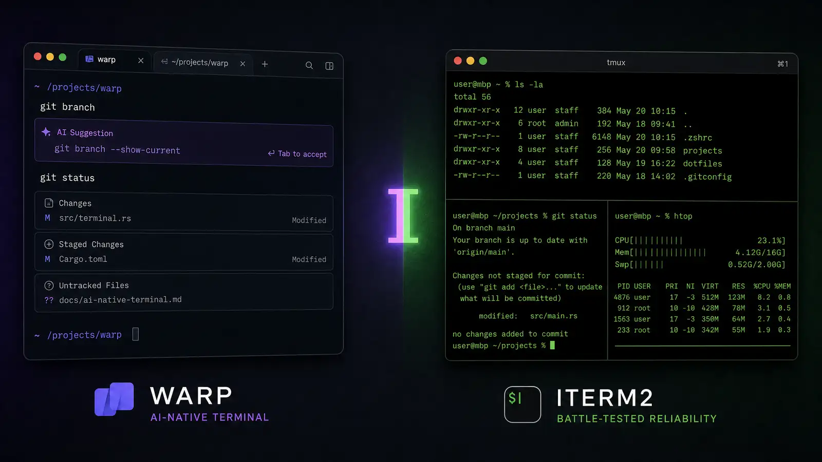 Warp Terminal vs iTerm2 - Software comparison