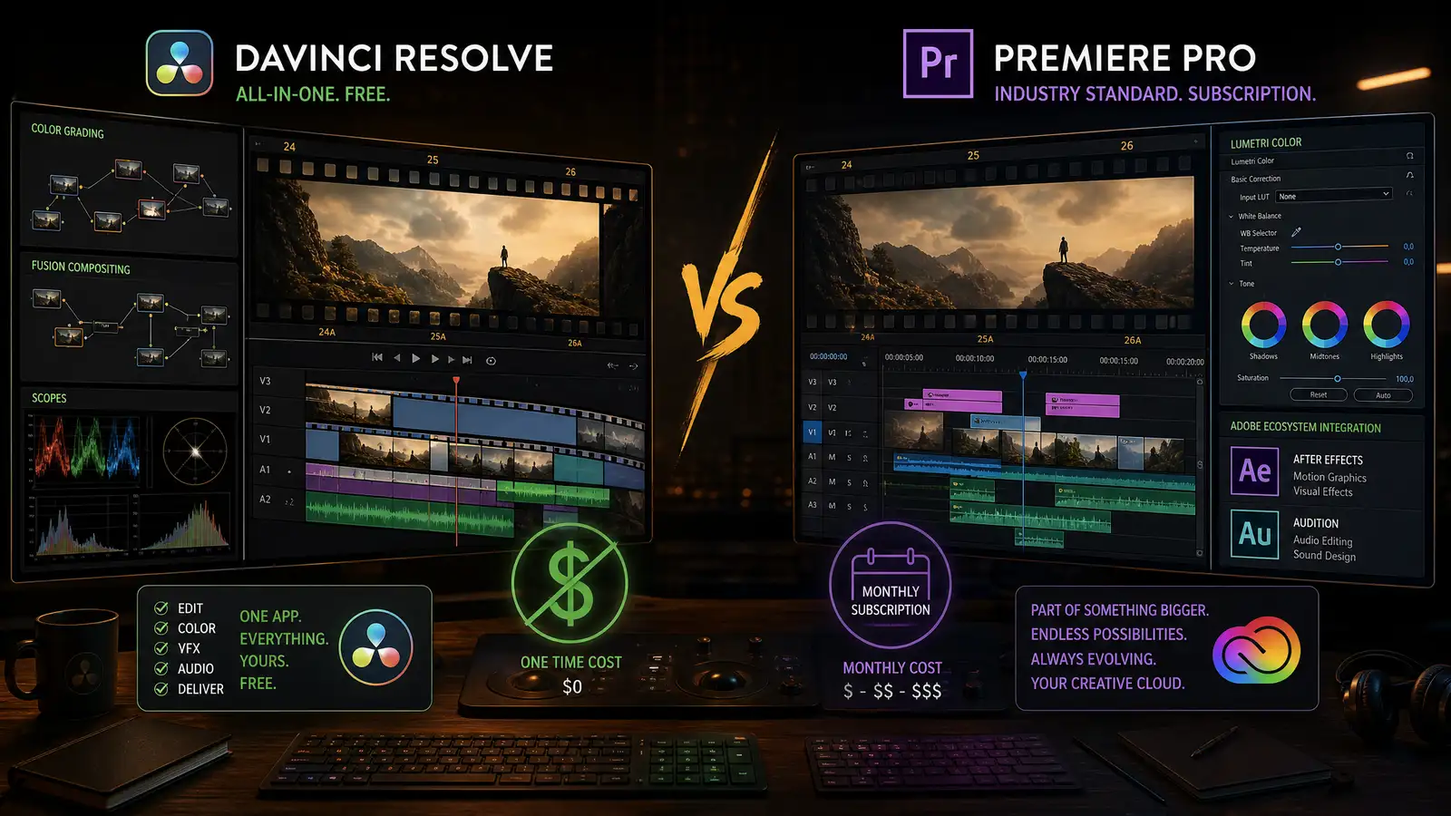 DaVinci Resolve 19 vs Adobe Premiere Pro 2026 - Software comparison